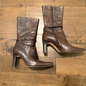 J. Crew Chocolate Leather Heeled Boots